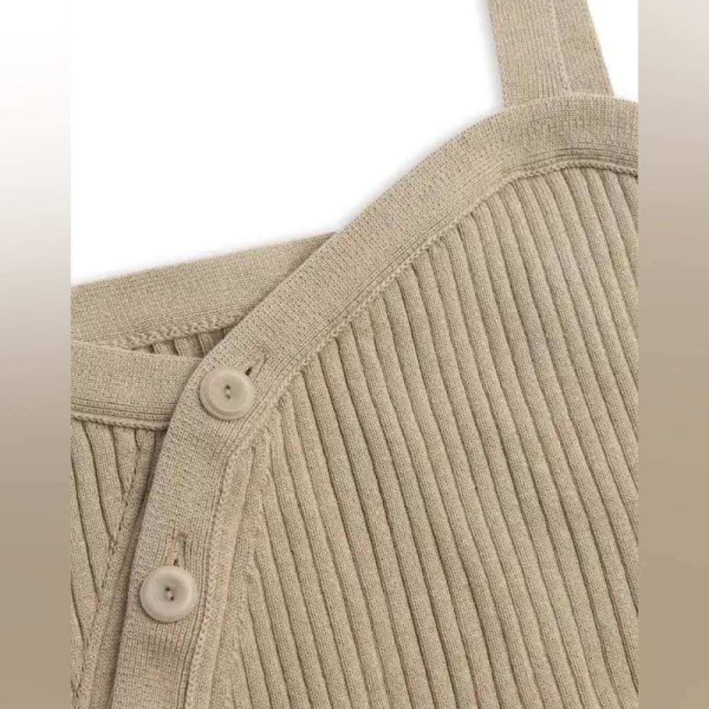 ba&sh Beige Cubalt Ribbed Knit Button Front Crop Tank Top - Picture 11 of 11